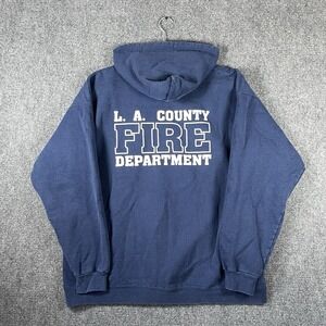 Vintage Y2K LA County Fire Department Faded Zip Up Hoodie Blue Mens Size Large